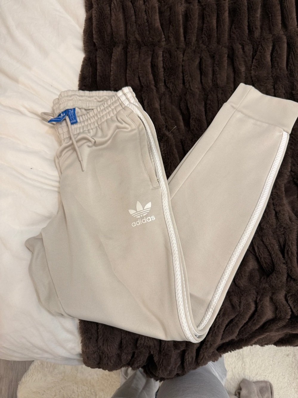 adidas Cream Track Pants with White Trim